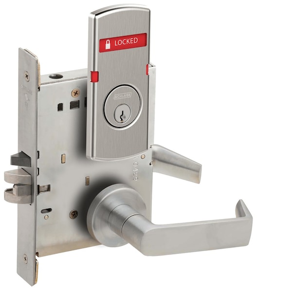 Schlage Grade 1 Entrance Office Mortise Lock, Conventional Cylinder, S123 Keyway, 06 Lever, A Rose, Indicato L9050P 06A 626 L283-721 - main